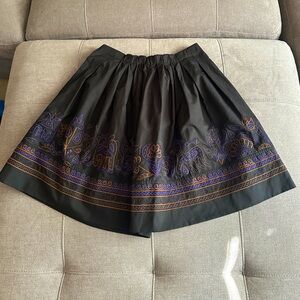 DKNY Black A-Line Skirt with Embroidered Patterns